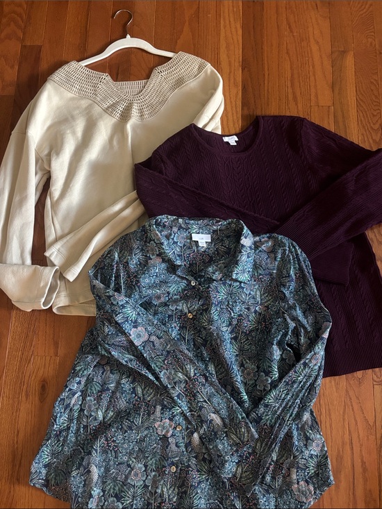 J. Jill Tops - 3-Piece Women's Sweater & Blouse Set - Cream, Maroon & Floral Blue